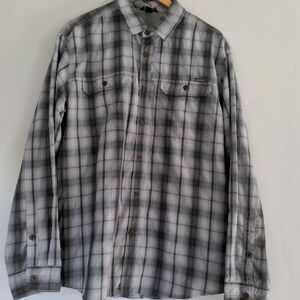 Eddie Bauer Fishing Shirt Men's Large Long Sleeve Grey Lightwt Plaid Gorpcore